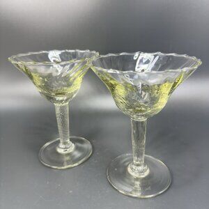 Vintage Venetian Barware Glasses Clear Optic Italian Glass Martini Cups Set2